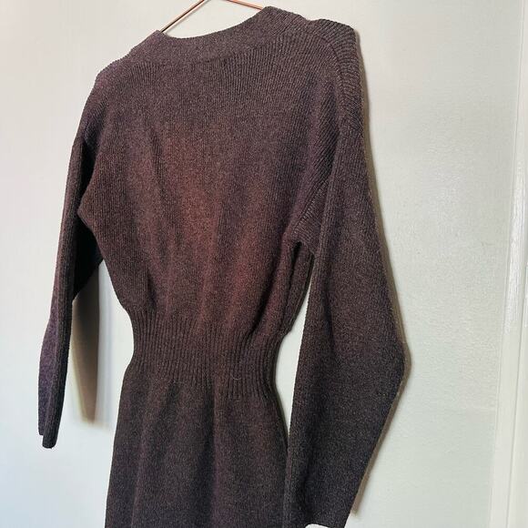 MOON RIVER Faux Brown Sweater Long Sleeves V-Neck Wrap Dress Size Extra Small - Picture 12 of 14